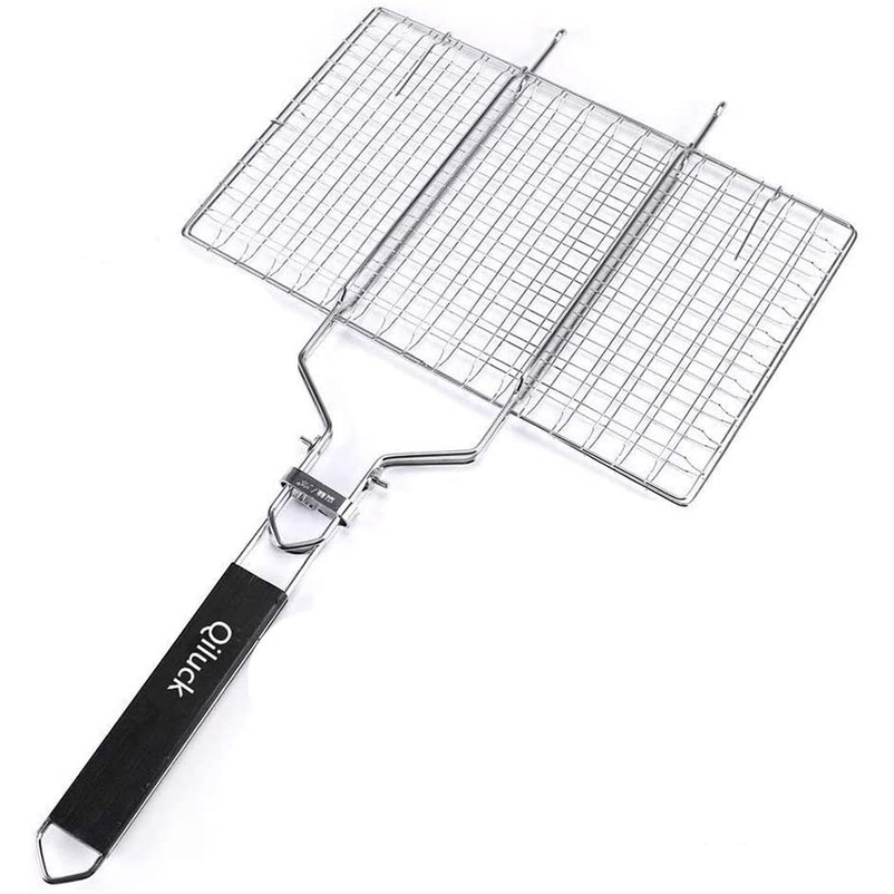 Vỉ Nướng Thịt / Cá Bằng Thép Không Gỉ 430 Có Tay Cầm Gỗ 32x 22cm