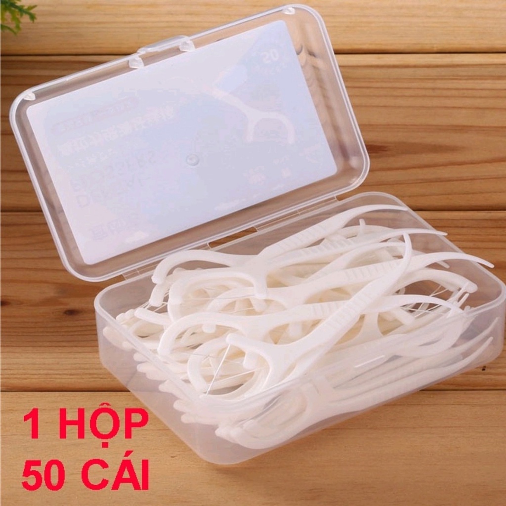 Hộp 50 tăm nhựa chỉ nha khoa xỉa răng vệ sinh răng miệng Dental Flossers