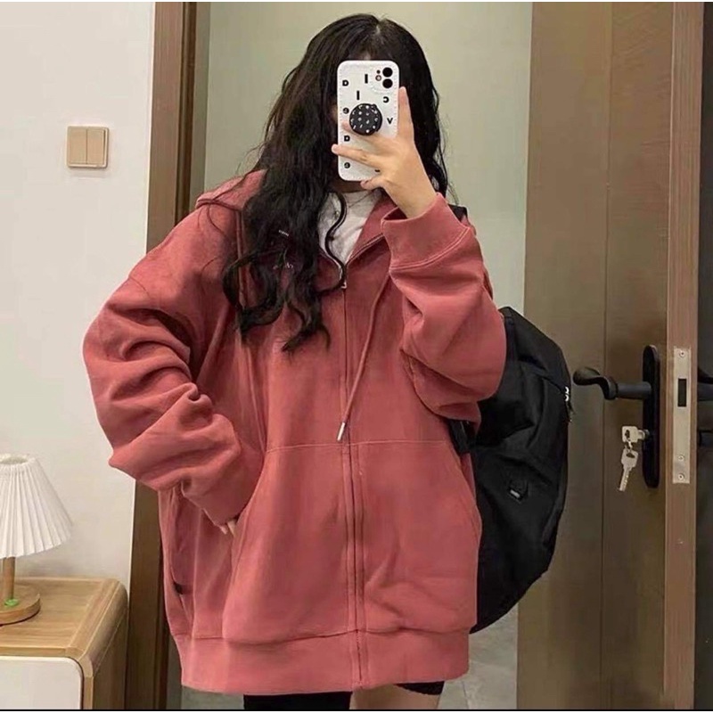 Áo Khoác Hoodie Nỉ Unisex [FREESHIP] 🌸 Áo tay bồng khóa kéo có mũ ulzzang màu Cam Đất  nam nữ HOT 🌸