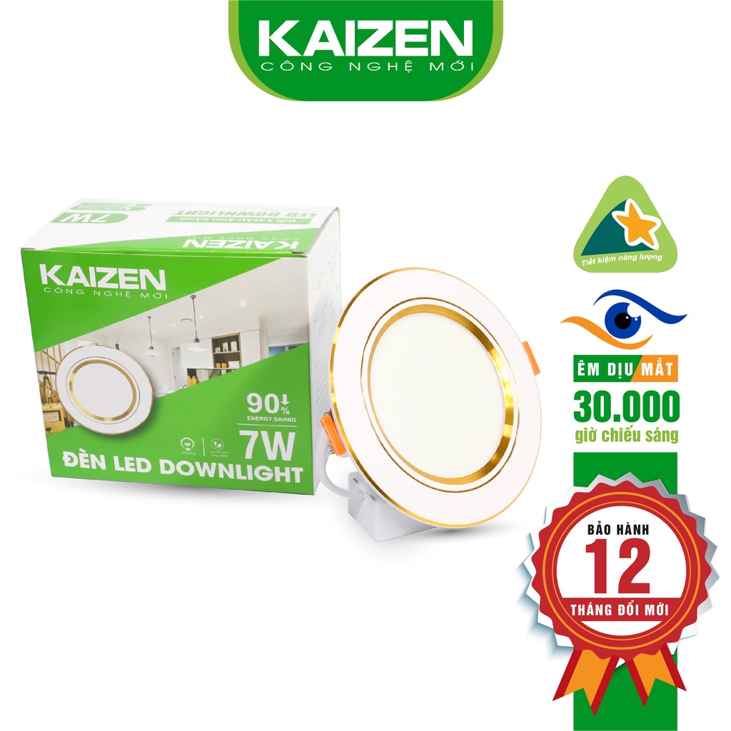 Đèn Led Âm Trần Downlight KAIZEN 7W Làm Từ Hợp Kim Nhôm Cao Cấp, Thiết Kế Hai Loại Đế Viền Đổi Màu