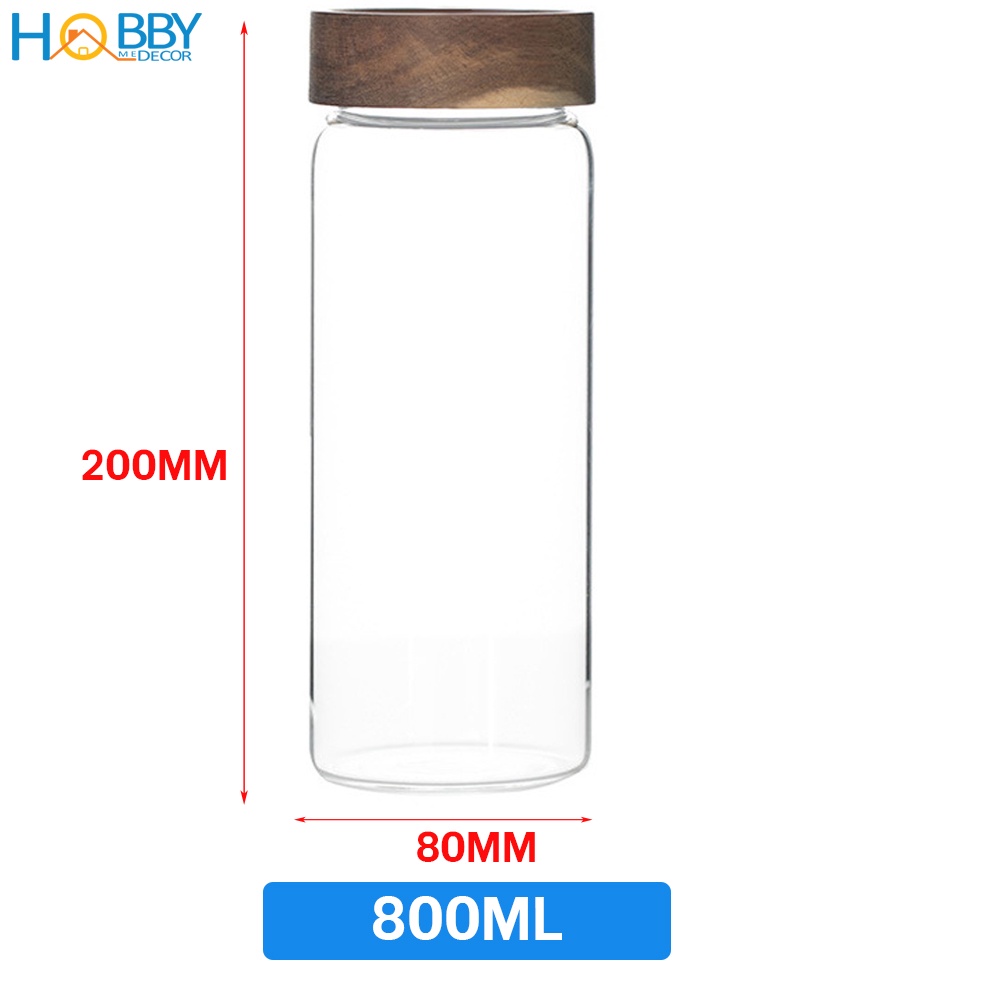 Lọ hũ thủy tinh đựng gia vị nắp gỗ vặn kín HOBBY Home Decor HUNG2 - 3 size tùy chọn