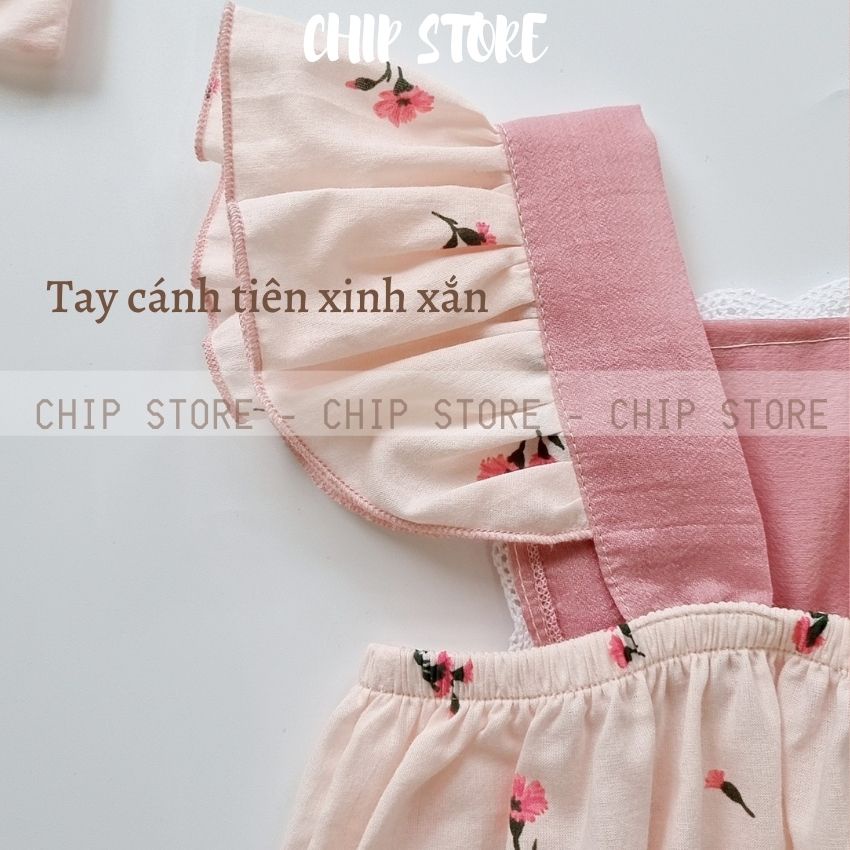 Set Body Bé Gái Nơ Hồng Họa Tiết Hoa Cẩm Chướng Xinh Xắn Tặng Kèm Turban Vớ CHIP STORE