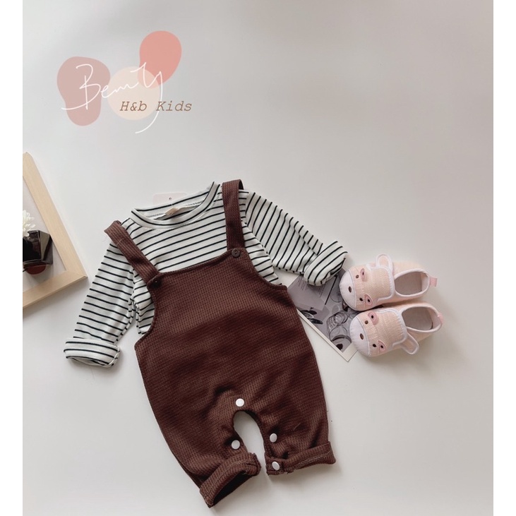 Set body tổ ong áo kẻ cho bé