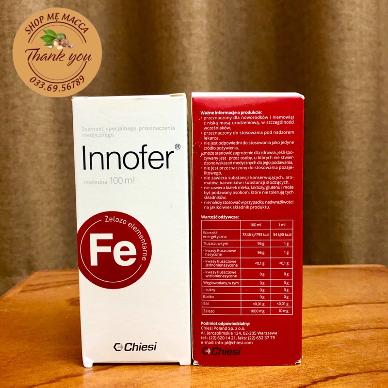Sắt Nước Innofer Hữu Cơ Cho Bé Từ Sơ Sinh ,dị ứng , bất dung nạp lactose , Người Lớn , Phụ Nữ Có Thai