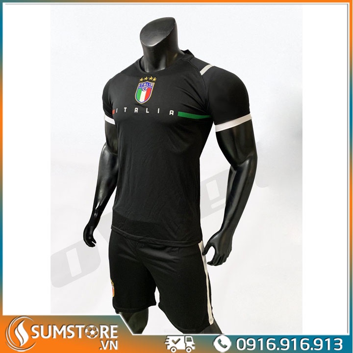 Bộ quần áo đá bóng Tuyển Italia Đen - Đồ đá banh 2021
