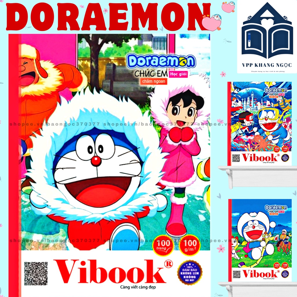 Lốc 5 Quyển Tập Học Sinh 4 Ô Li 100 trang Vĩnh Tiến  - Vở Doraemon DL 100gsm