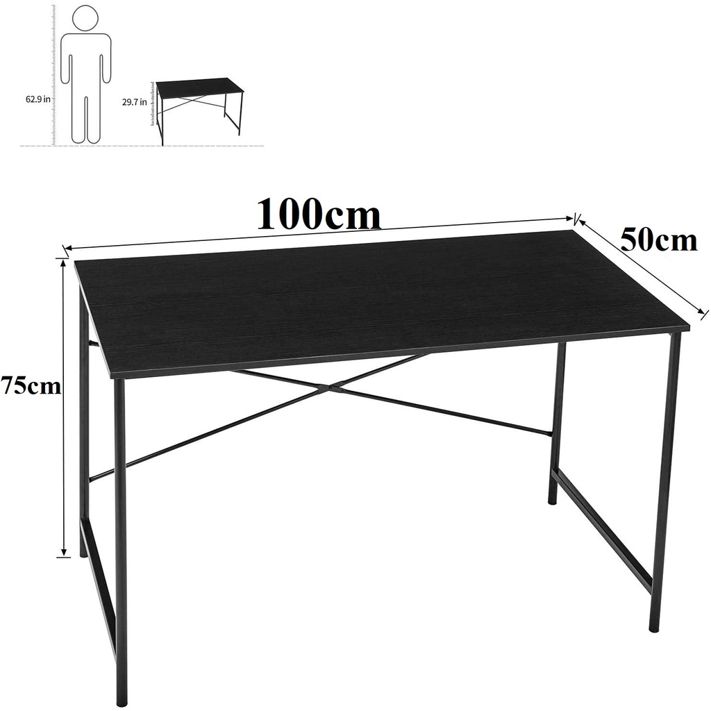 Bàn làm việc 50x100x75cm full đen kiểu UNISEX KIỂU MỸ THO, MẶT MDF ĐEN CAO CẤP, SƠN TĨNH ĐIỆN HIỆN ĐẠI.