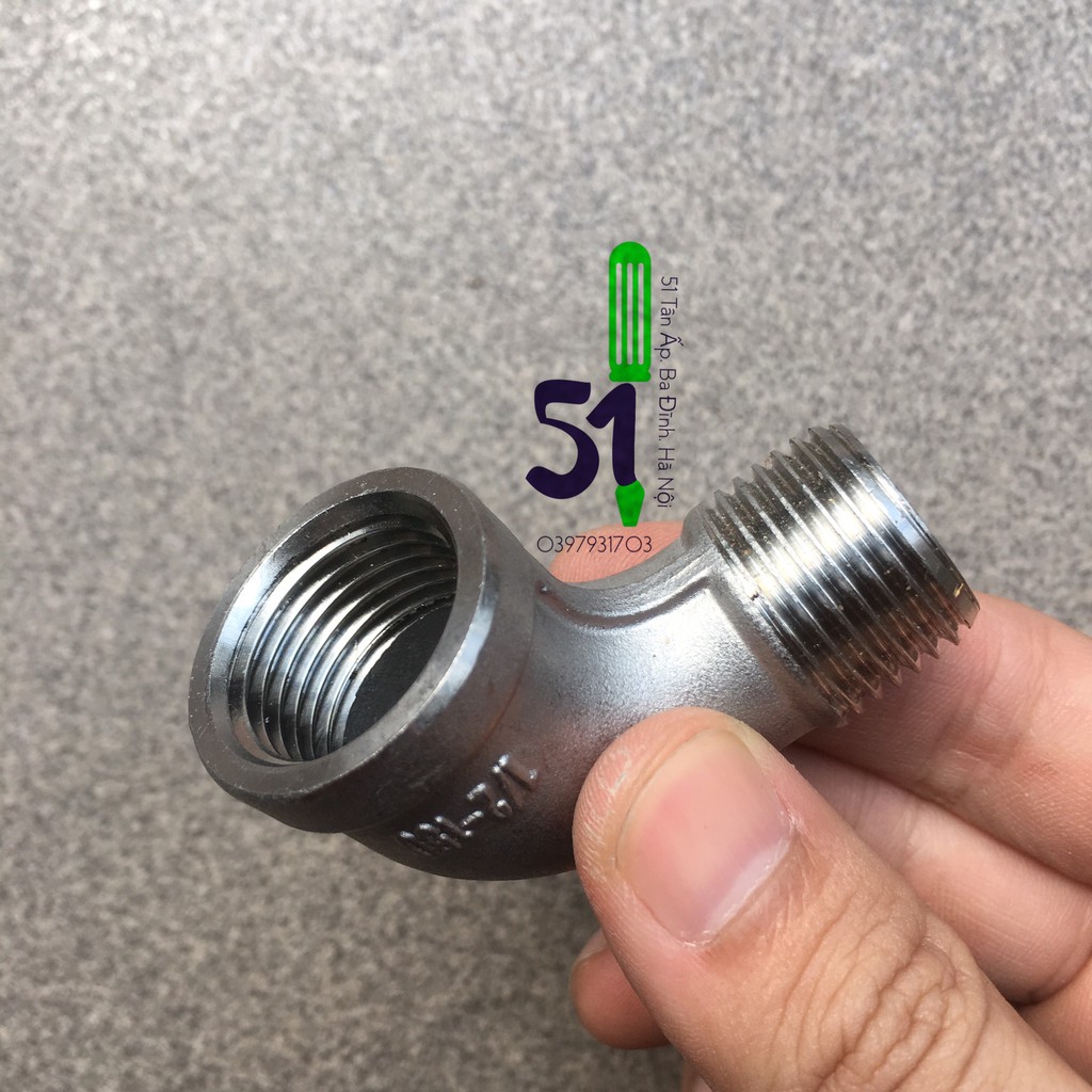 Cút ren ngoài inox cỡ 15  | Co điếu | Cút vuông 1 đầu ren ngoài 1 đầu ren trong