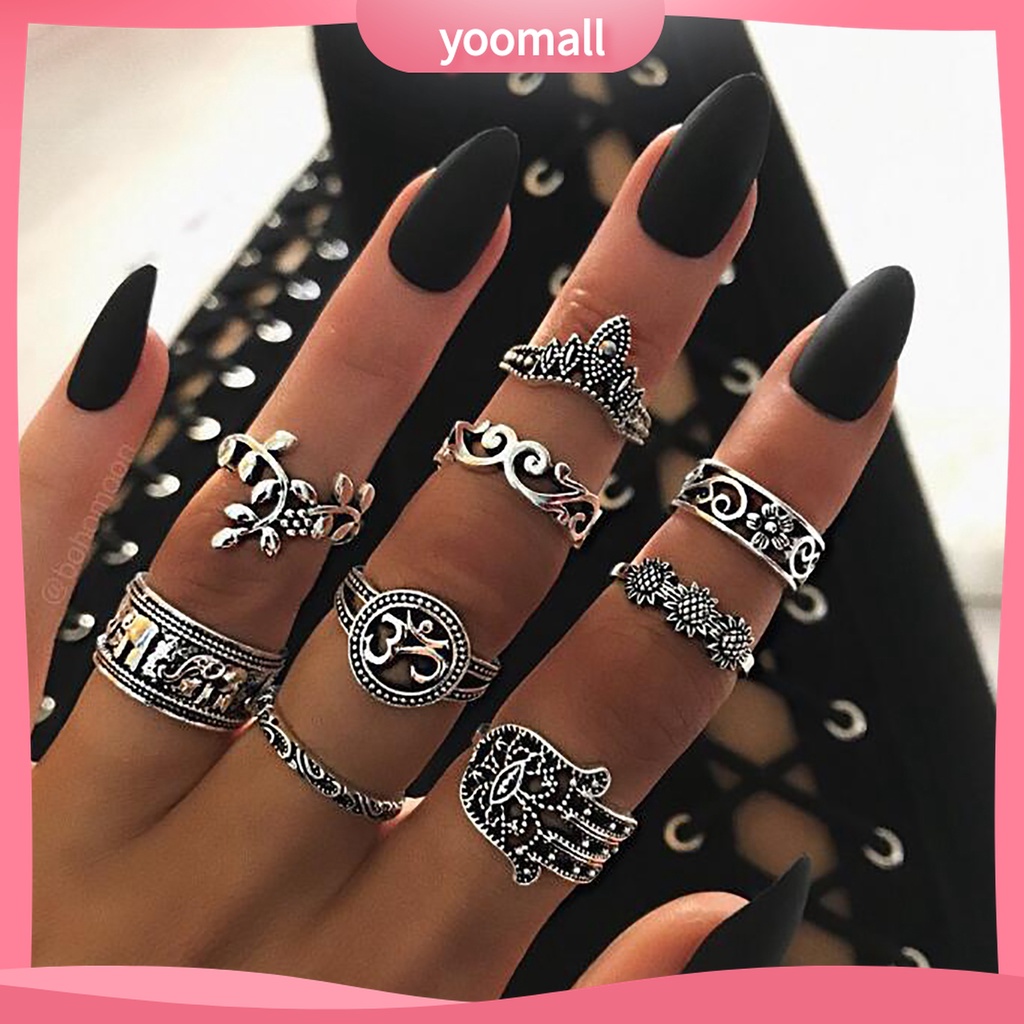 Yomall♡ Set 9 Nhẫn Đeo Khớp Ngón Tay Nhiều Màu Sắc Phong Cách Bohemian