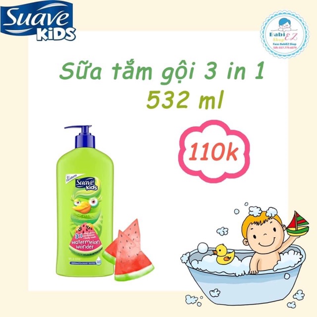 Sữa tắm gội 3in1 Suave Kid từ Mỹ cho bé