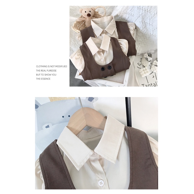 Bộ Áo Sơ Mi Màu Cà Phê + Đầm Thời Trang Mùa Thu Hàn Quốc 2021 Cho Mẹ Và Bé