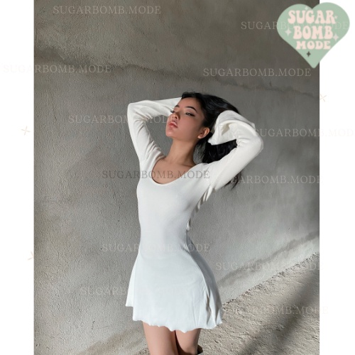 Đầm Body Ôm Trắng Kem Sexy Cho Nữ, Váy Thun Dài Tay Kiểu Loe Sang Chảnh Đi Tiệc Đi Chơi Đi Dạo Sugarbomb.mode )