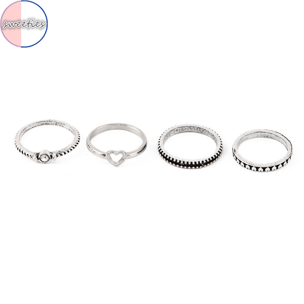 Set 4 Nhẫn Bạc Thiết Kế Đơn Giản Phong Cách Hàn Quốc