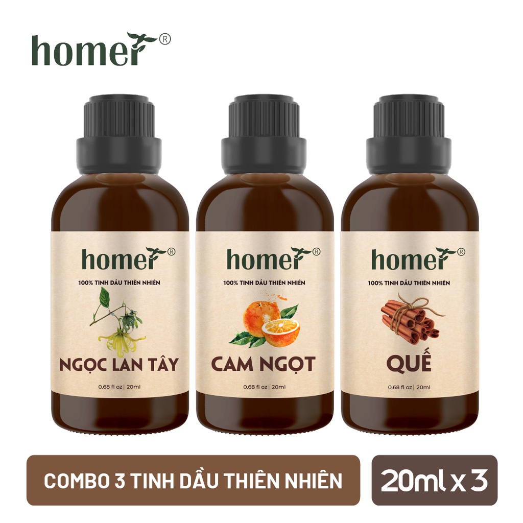 Combo 3 tinh dầu Ngọc Lan Tây + Cam Ngọt + Quế Homer 20ml/chai