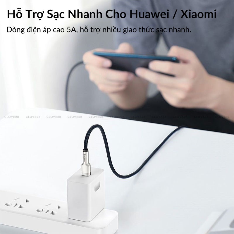 Dây Sạc Nhanh 100w Baseus Cloverb Đường Truyền Ổn Định Dây Bện Nylon Chống Đứt Gãy Cho Laptop Samsung Xiaomi Huawei Oppo