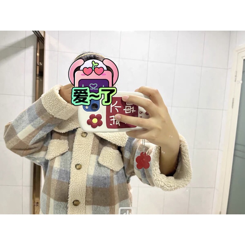 Áo khoác lông cừu Ulzzang dáng crtop khuy giả gỗ