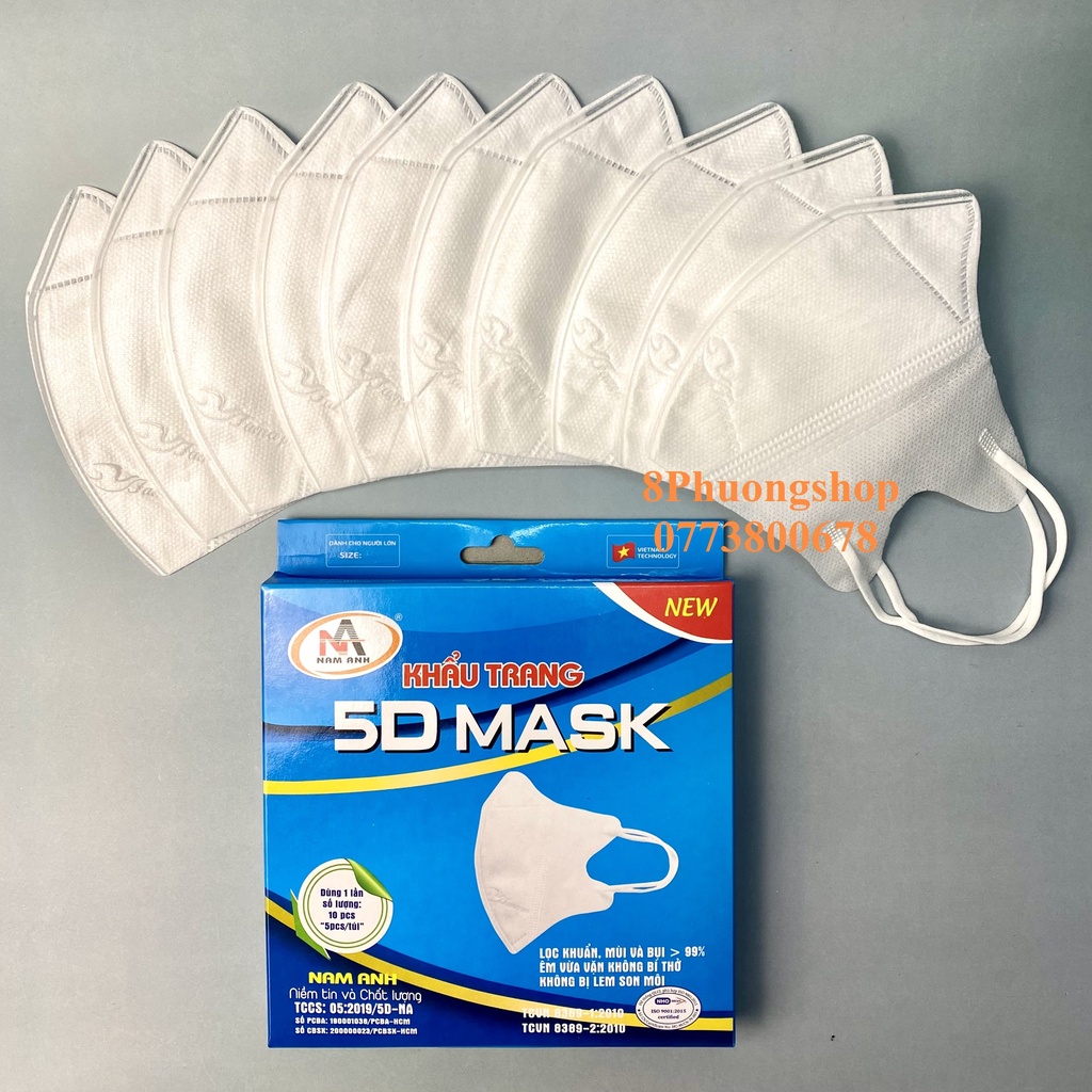 Khẩu trang FAMAPRO 5D NAM ANH Kháng Khuẩn 10 cái/ hộp Xanh Rêu, Xanh Navy, Xám,Trắng, Hồng, Xanh Y Tế, Vàng Nhạt, Đen
