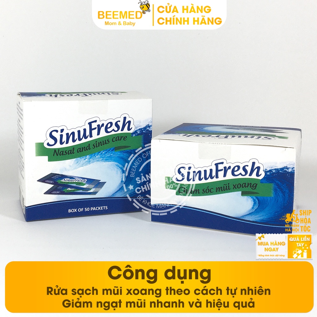 Muối rửa mũi xoang - Sinufresh của Cát Linh - Hộp 50 gói hỗn hợp muối biển nano - vệ sinh mũi, giảm nghẹt mũi