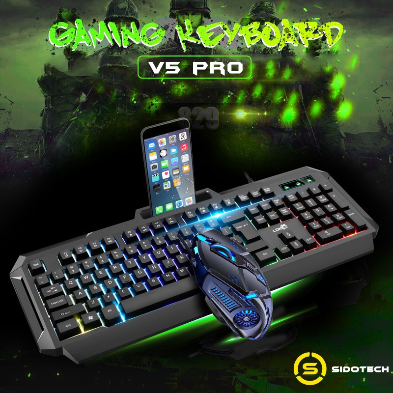 Combo 3 món bàn phím V5 pro | chuột G5 | tai nghe Q3 Sidotech phiên bản gaming cho game thủ Esport - Hàng chính hãng