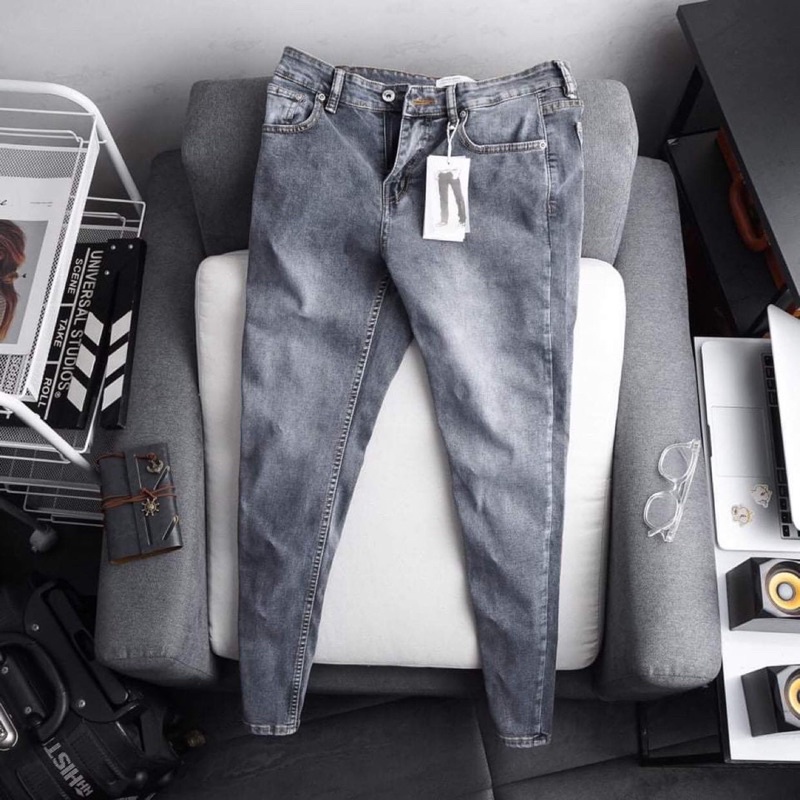 Quần jean nam xịn xuất dư co giãn ôm dáng xám lông chuột