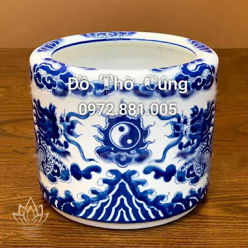 Bát hương giả nổi cao cấp các cỡ, Bát hương thờ men lam (3D)
