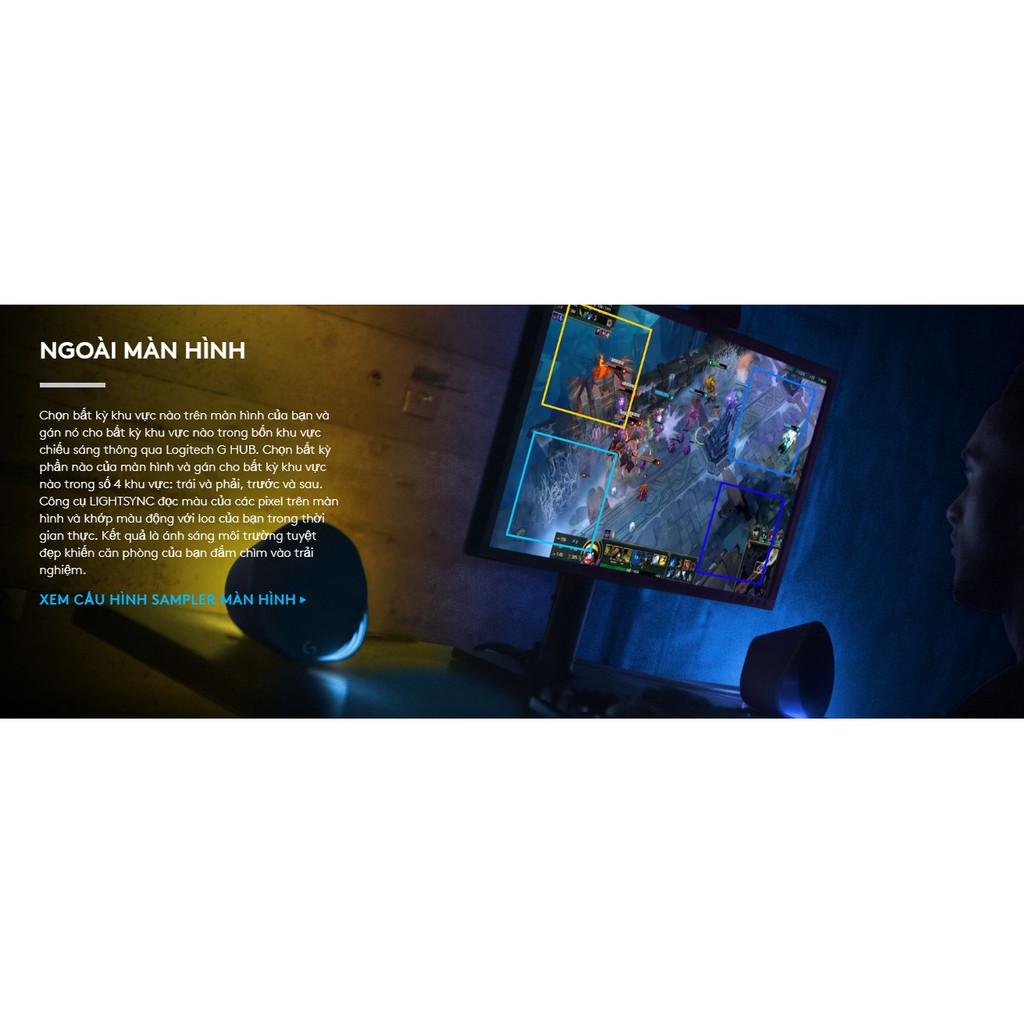 Loa chơi game Logitech G560 16.8 triệu màu RGB Lightsync Gaming, Công suất 240W, Âm thanh DTS X