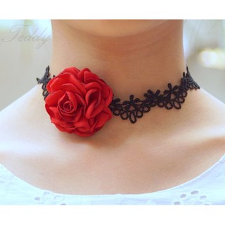 Vòng cổ, dây cổ choker hoa hồng lụa RC01