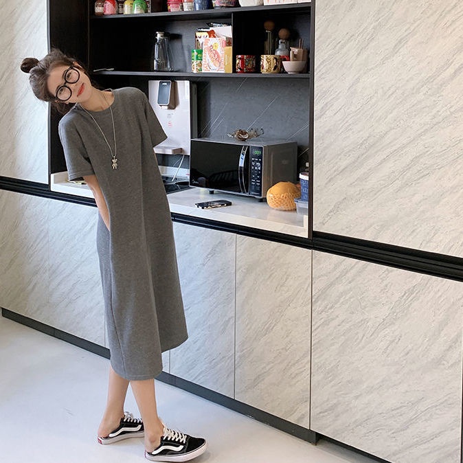 Đầm Thun Ngắn Tay Form Rộng Phong Cách Năng Động Trẻ Trung Dành Cho Nữ