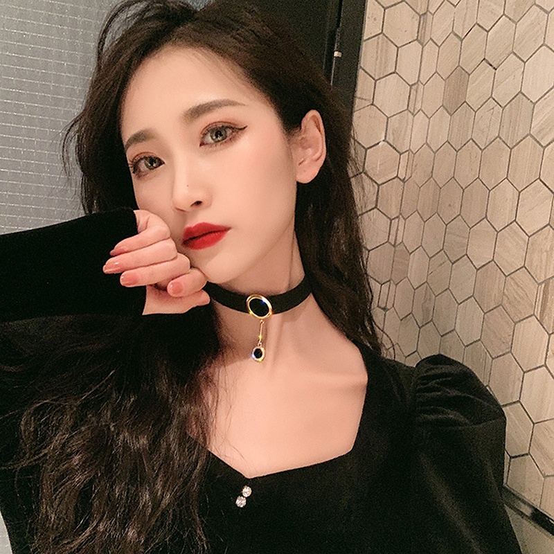 [QLQL] Vòng Cổ Choker Ngắn Vải Flannel Màu Đen Phong Cách Âu Mỹ Quyến Rũ Cho Nữ