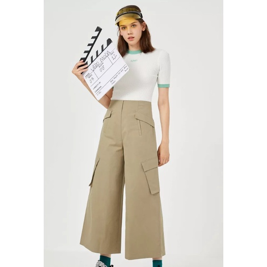 Vero Moda Quần Ống Rộng Trơn Cạp Cao Túi Hộp Cotton Cho Nữ 320350005