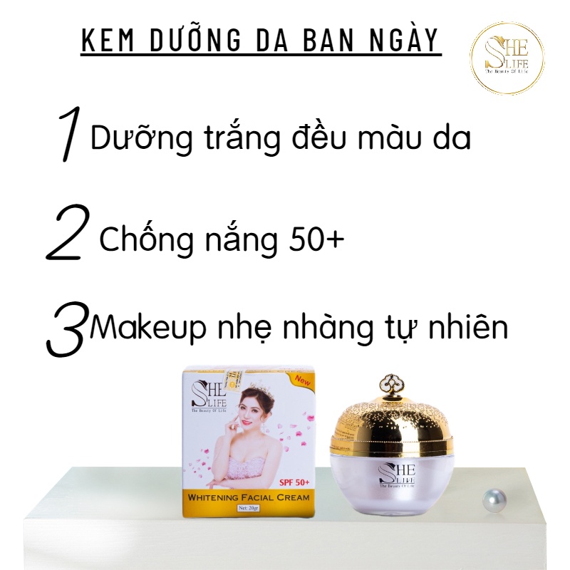 Kem Dưỡng Trắng Da Makeup Chống Nắng She Life 20gr Tặng Mặt Nạ Dừa Cao Cấp