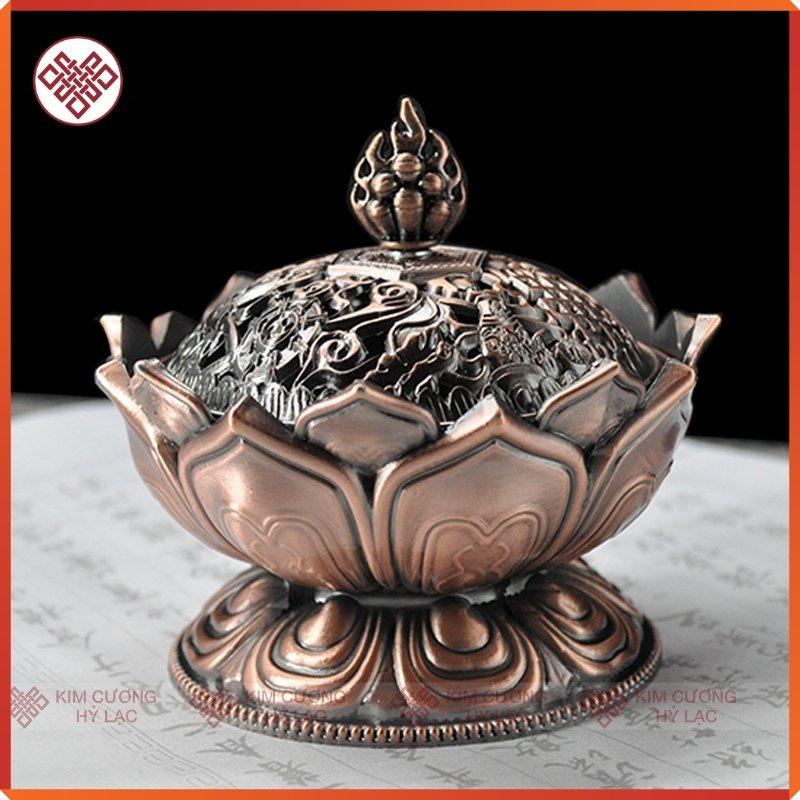 Lư Đốt Trầm - Lư Xông Trầm Hương Đồ Thờ Cúng Mật Tông  Hình Hoa Sen Cổ Điển Mẫu Mới