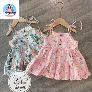 Váy hai dây họa tiết cúc buộc vai cho bé gái 8-18kg