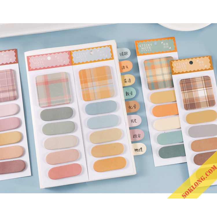 [Mã LIFEB04ALL giảm 10% tối đa 15K đơn 0Đ] Bộ 120 giấy note màu Pastel tập ghi chú caro trang trí sổ tay, planner NO04