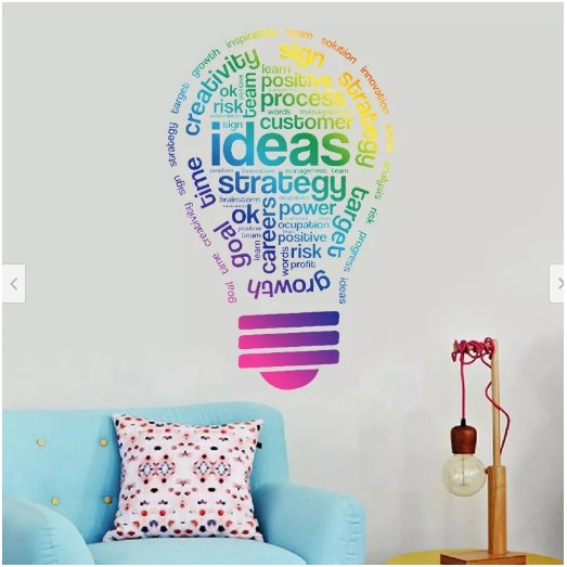 Decal trang trí chữ tiếng anh Bóng đèn IDEAS