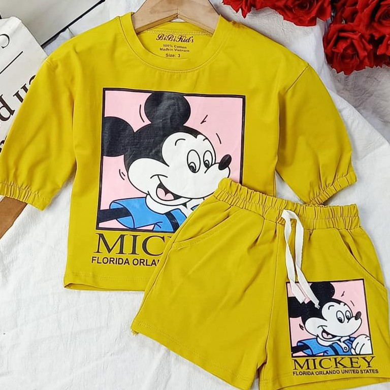 Bộ mickey cho Bé gái siêu cưng, chất thun cotton mịn đẹp, size tới 37kg