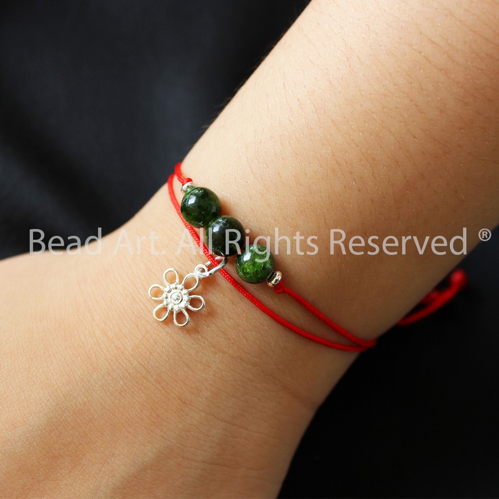 Vòng Tay Dây (Chỉ) Đỏ Phối Diopside Xanh Lá Và Bạc 925, Vòng Tay Phong Thuỷ, Hợp Mệnh Mộc, Hoả S50 - Bead Art
