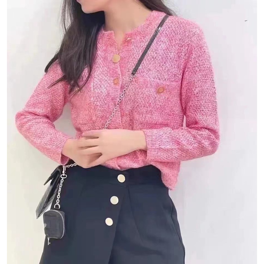 IEQN Maje French style spring 2022 new pink sequins niche tweed temperament sweater coat knitted cardigan