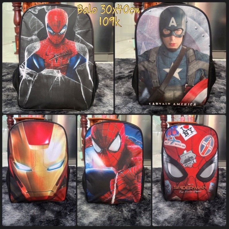 Balo lớp 5 30x45cm cho bé Người Nhện , Captain , Ironman