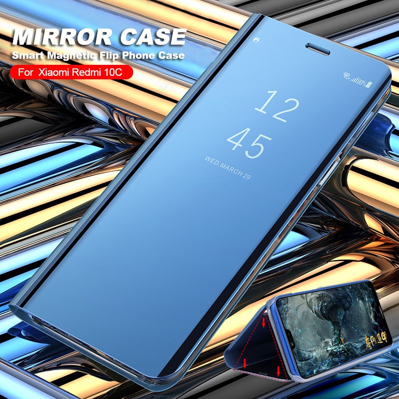 Ốp Điện Thoại Nắp Gập Tráng Gương Thông Minh Sang Trọng Chống Sốc Cho Xiaomi Redmi 10C 10 10A 9C 9A Poco M3Pro M3 Note 10 10S