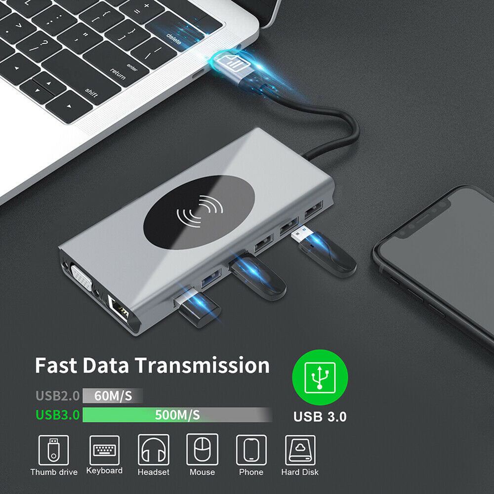 Đầu đọc thẻ nhớ 4 trong 1 6 trong 1 cổng USB Type C sang HDMI 15 trong 1 RJ45