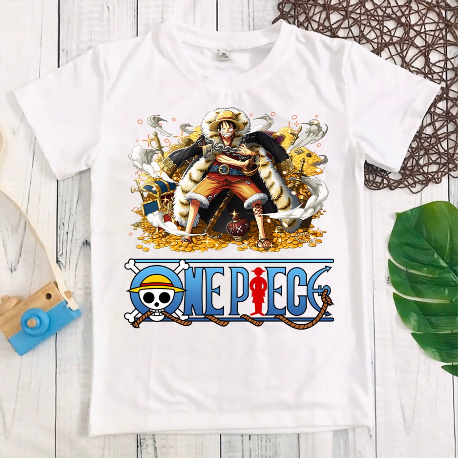 Áo thun nam nữ tay lỡ vải cotton form rộng màu trắng Hạ Băng Designs - Luffy 002