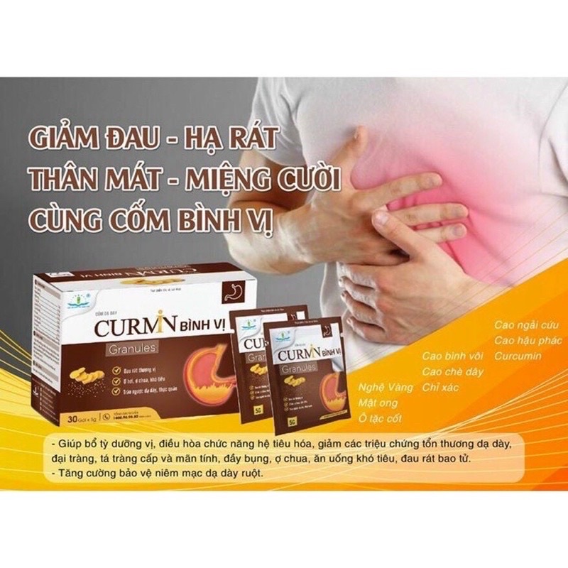 Cốm Dạ dày Curmin bình vị - Giảm Ợ Chua, Đau Rát Thượng Vị, Trào Ngược Dạ Dày Hộp 30 gói
