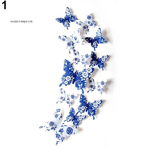 Bộ 12 Miếng Nam Châm Dán Tủ Lạnh Hình Bướm 3d Xinh Xắn Dễ Thương