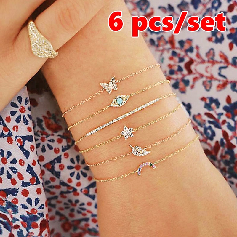 Set 6 Vòng Tay Chuỗi Hạt Đá Pha Lê Độc Đáo Thời Trang Cho Nữ