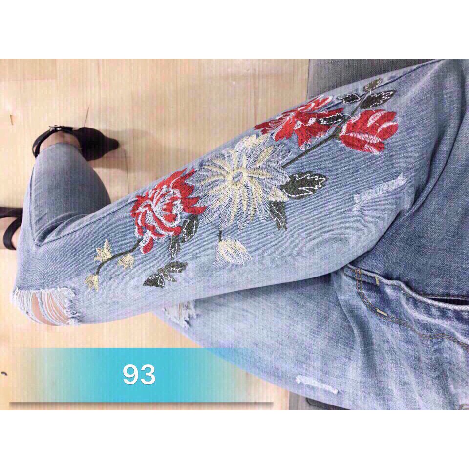 quần jean nữ thêu hình bông hoa cổng tiên 93B (hình thật)