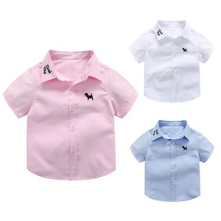 Áo Sơ Mi Ngắn Tay Thêu Họa Tiết Con Cún Xinh Xắn Dành Cho Các Bé