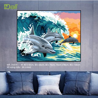 Tranh treo tường tự tô màu số hóa DALI Cá heo DV019