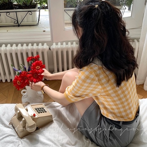 [Hana And Alice] Áo Dệt Kim POLO Ngắn Thắt Cà Vạt Kiểm Tra