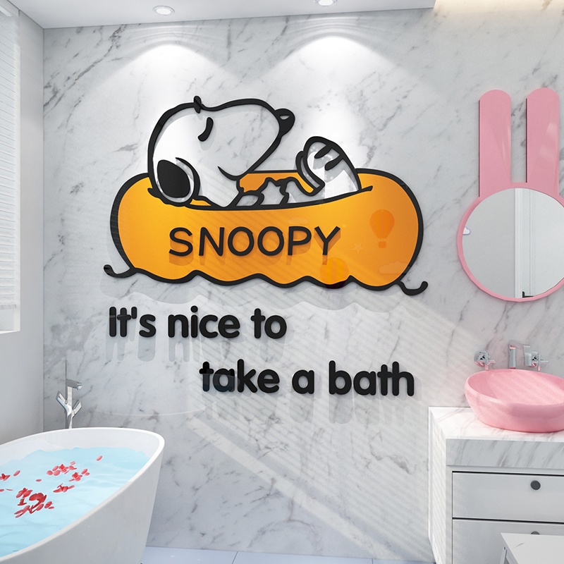 Tranh dán tường mica 3d decor SNOOPY đi bơi Trang trí phòng cho bé Nhiều Size - EPeBen